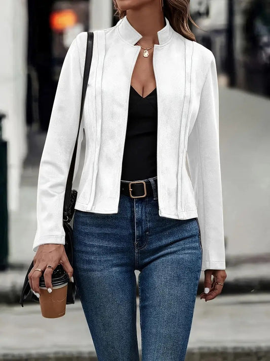 Damjacka kort modell – Slim fit – Ullmix – Ståkrage – Öppen framtill