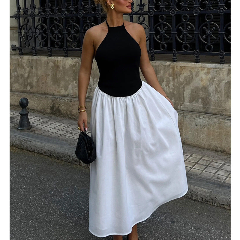 Damklänning – Hellång – Halterneck – Bar rygg – Figurnära liv – Chiffongkjol