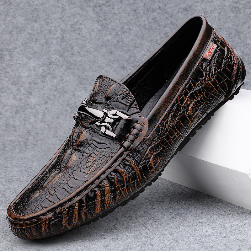Herrloafers – Slip-On Design – Lyxig Präglad Yta – Metallspänne – Elegant Passform