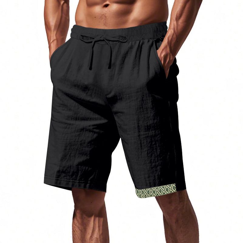 Herrshorts i linne – Lös passform – Dragsko i midjan – Boho-detalj – Andningsbara