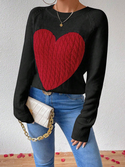 Damtröja – Mjukstickad – Avslappnad Passform – Hjärtmotiv – Rund Hals – Vardagsstil