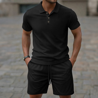Herrset – Slim Fit – Kort Ärm – Texturdesign – Knappslå