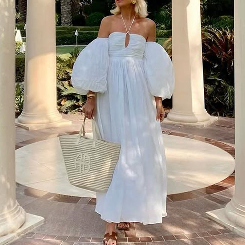 Damklänning maxi – Off shoulder – Puffärm – Utskärning – Flowy