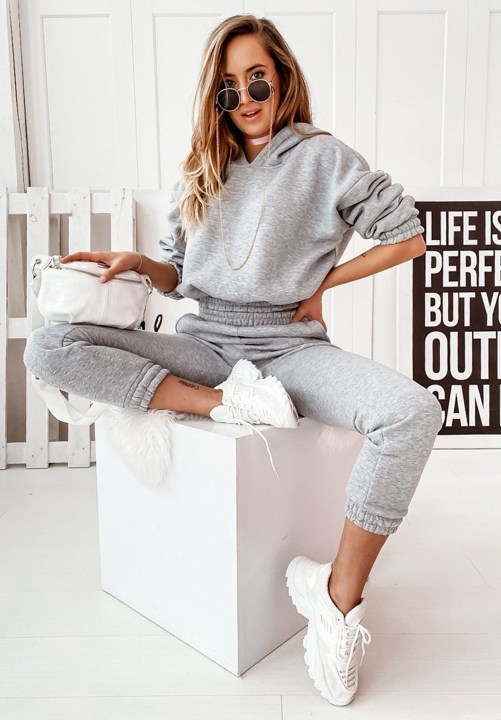 Damtracksuit – Avslappnad Passform – Mjuk Bomullsblandning – Hoodie med Joggers