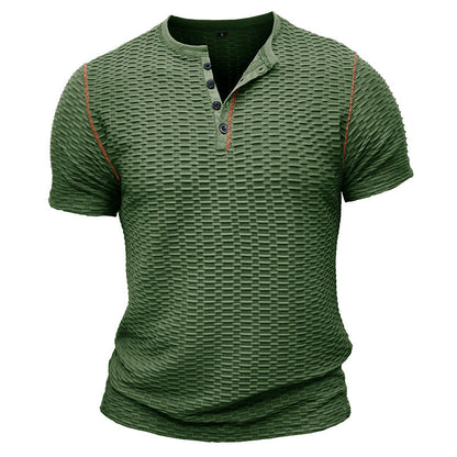 Herr T-shirt Henley – Slim Fit – Texturerad Waffle – Kortärmad Vardagsstil