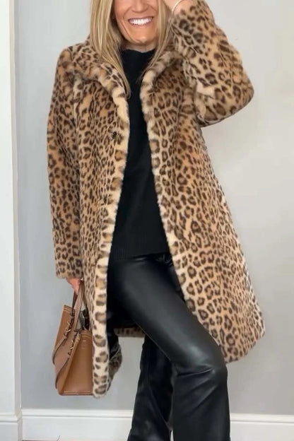 Dam Kappa – Fuskpäls – Oversize Passform – Notchkrage – Leopardmönster