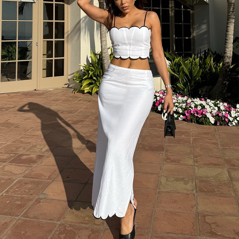 Damset med crop top och midikjol – figurnära passform – lätt och andningsbar