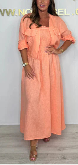 Damklänning set – Maxiklänning med smockliv – Avslappnad passform – Med jacka