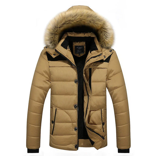 Herrjacka Puffer – Slim Fit – Vadderad Quilt – Avtagbar Fuskpäls-Huva – Muddar