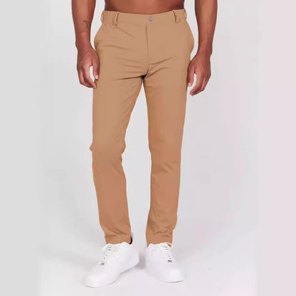 Herrbyxa – Slim Fit – Mjuk Andningsbar Textil – Fullängd – Bakfickor