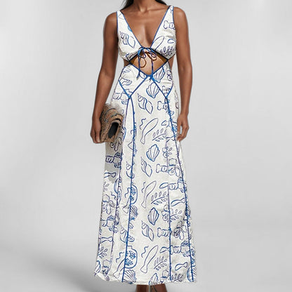 Damklänning maxi – V-ringning med cut-out – Lätt bomullskänsla – Ledig passform