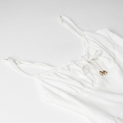 Damklänning – Lång Maxiklänning – Spagettiband – Rygglös – Volang – Chiffontyg