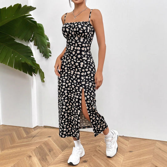 Dam Sundress – Smal Passform – Bustierliv – Spaghettiband – Blommig Midiklänning
