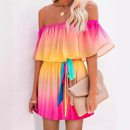 Damklänning – Off-Shoulder Volangkrage – Avslappnad Passform – Andningsbart Tyg