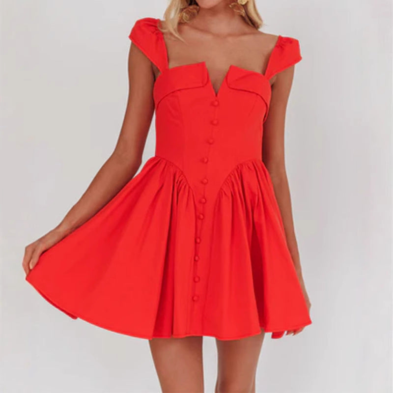 Damklänning – Ärmlös Miniklänning – Figurnära Liv – Plisserad A-linjekjol