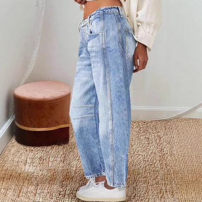 Damjeans – Baggy Passform – Hög Midja – Rak Vida Ben – Vintage Tvätt – Fullängd