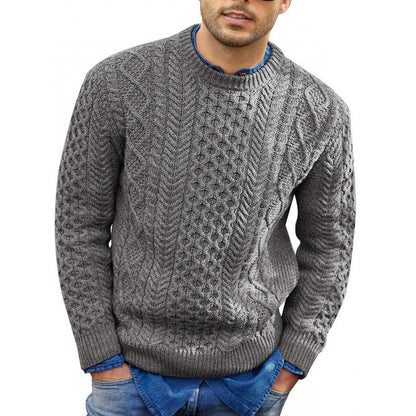 Herrtröja – Slim Fit – Kabelstickad – Mjuk Bomullsblandning – Ribbad Kant