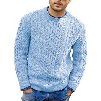 Herrtröja – Slim Fit – Kabelstickad – Mjuk Bomullsblandning – Ribbad Kant
