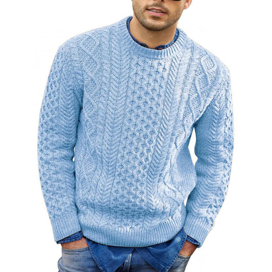 Herrtröja – Slim Fit – Kabelstickad – Mjuk Bomullsblandning – Ribbad Kant