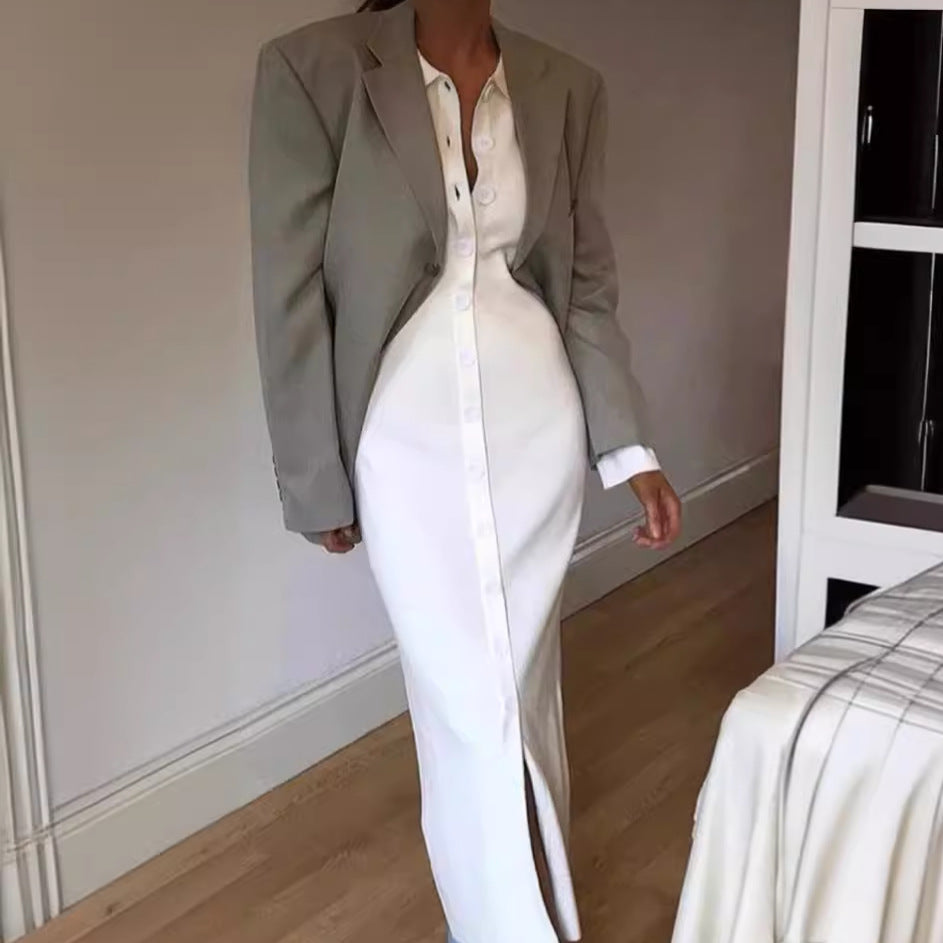 Damklänning skjortmodell – Slim Fit – Långärmad – Knäppning – Elegant kontorsstil