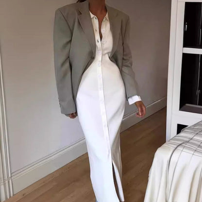 Damklänning skjortmodell – Slim Fit – Långärmad – Knäppning – Elegant kontorsstil