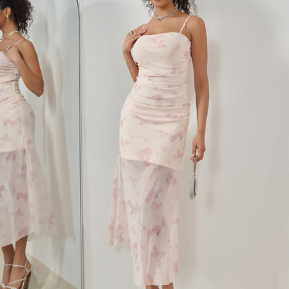 Damklänning – Ärmös Maxiklänning – Slim Fit – Rynkad Liv – Spagettiband – Sjöjungfrusiluett