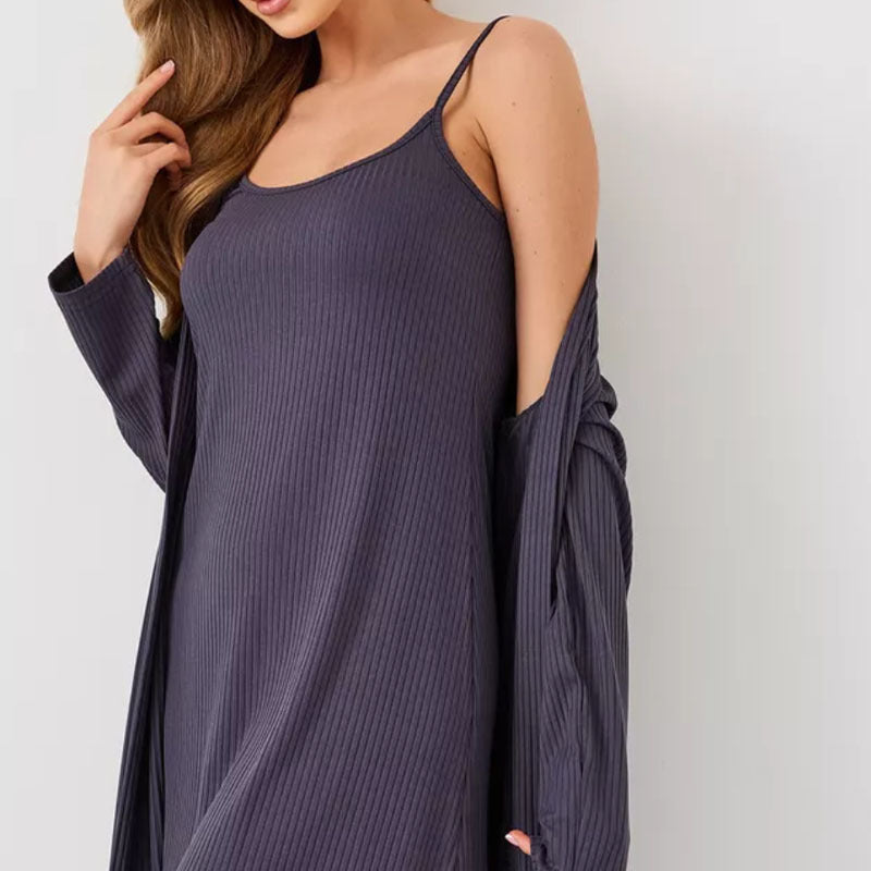 Damrock – Avslappnad Passform – Ribbstickad – Öppen Front – Loungewear-Lagerplagg