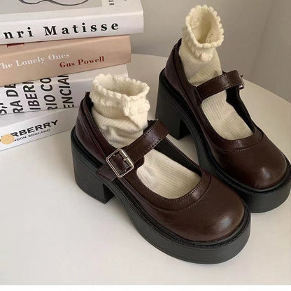 Damplattformskor – Blockklack – Mary Jane-rem – Rund tå – Retrodesign