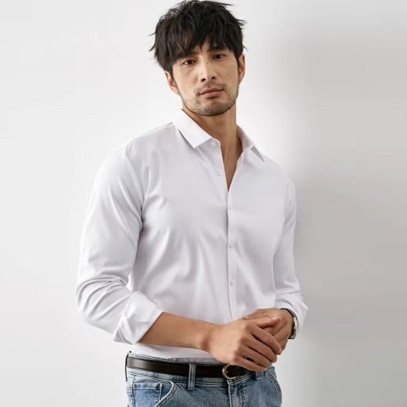 Herrskjorta – Slim Fit – Sidenliknande Känsla – Långärmad med Knäppning