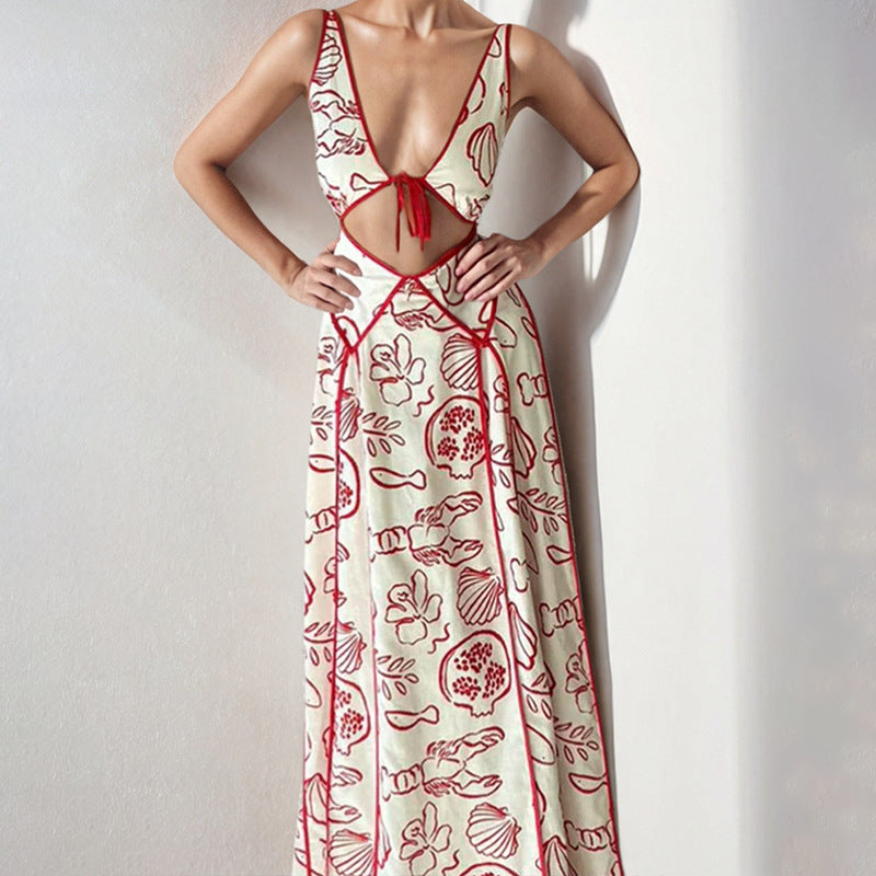 Damklänning maxi – V-ringning med cut-out – Lätt bomullskänsla – Ledig passform