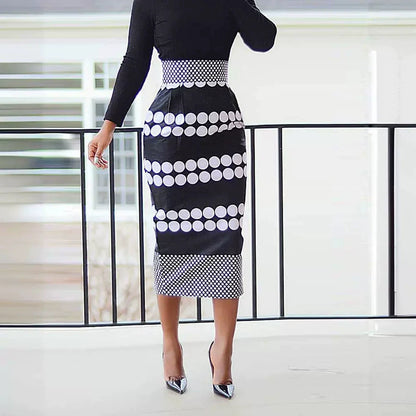 Damklänning Midi – Slim Fit – Prickigt Mönster – Långärmar – Slits Bak