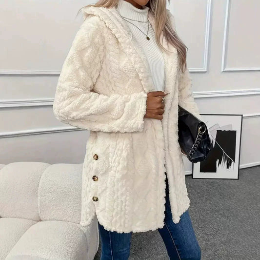 Damjacka – Plushmaterial – Avslappnad Passform – Huva – Lång Ärm – Sidslitsar