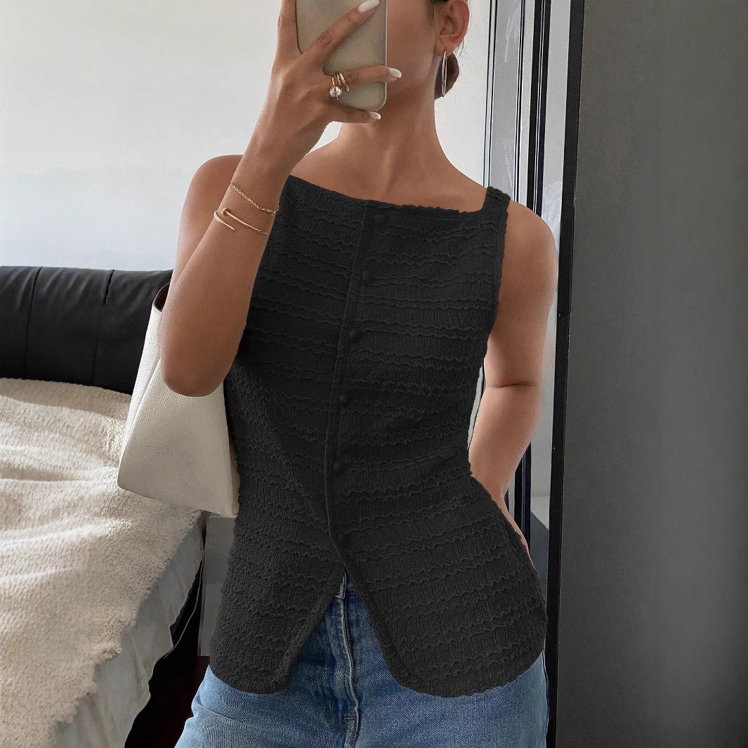 Damlinne – Slim Fit – Ribbad Textur – Mjuk och Andningsbar – Framsöm – Ärmfri