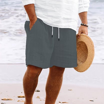 Herrshorts – Bomull Linneblandning – Avslappnad Passform – Dragsko – Flera Fickor