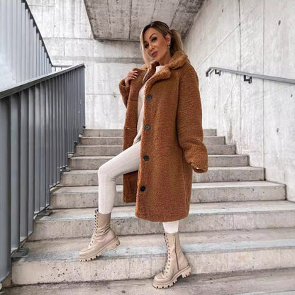 Dam Lång Lappa – Ullmix – Oversize Passform – Slagkrage – Knäppning – Fickor