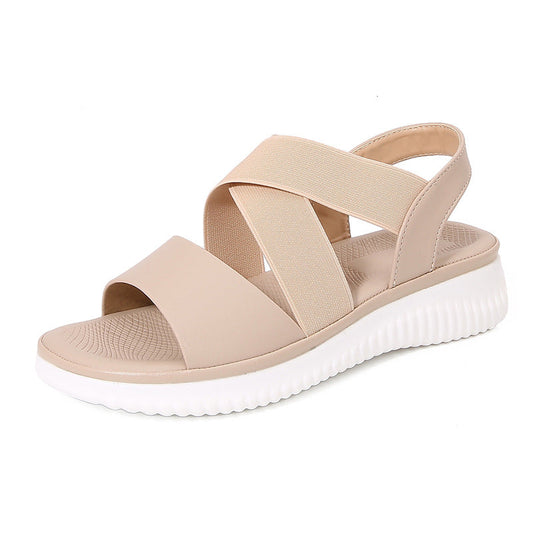 Dam Sandaler – Elastiska Korsband – Öppen Tå – Bekväm Slingback Passform