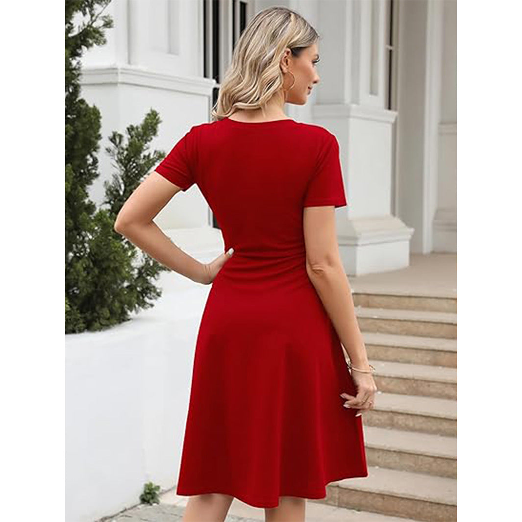 Damklänning – Figursydd A-linjeform – Kort ärm – Rund hals – Knälång Elegant