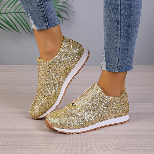 Dam Sneakers – Låg Profil – Slip-On – Paljettöverdel – Mjuk Dämpad Sula