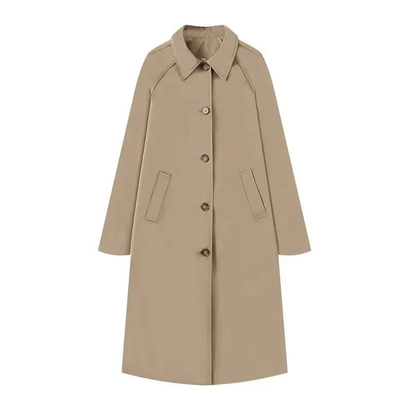 Damkappa – Rak Passform – Midi-Längd – Knäppning – Raglanärm – Fickor Fram