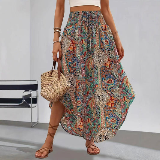 Dam Maxikjol – Boho Mönster – A-linje Passform – Resårmidja – Luftig Textil