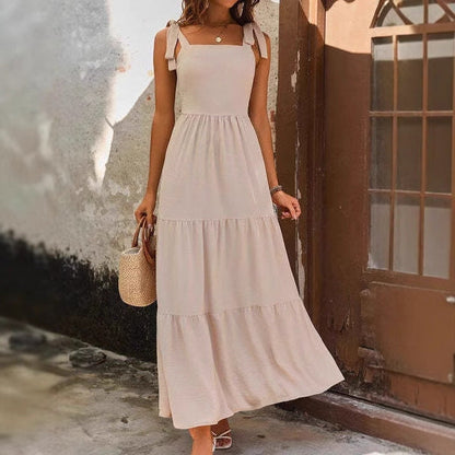 Damklänning – A-linjeskuren – Lätt bomull – Midilängd – Justerbara axelband
