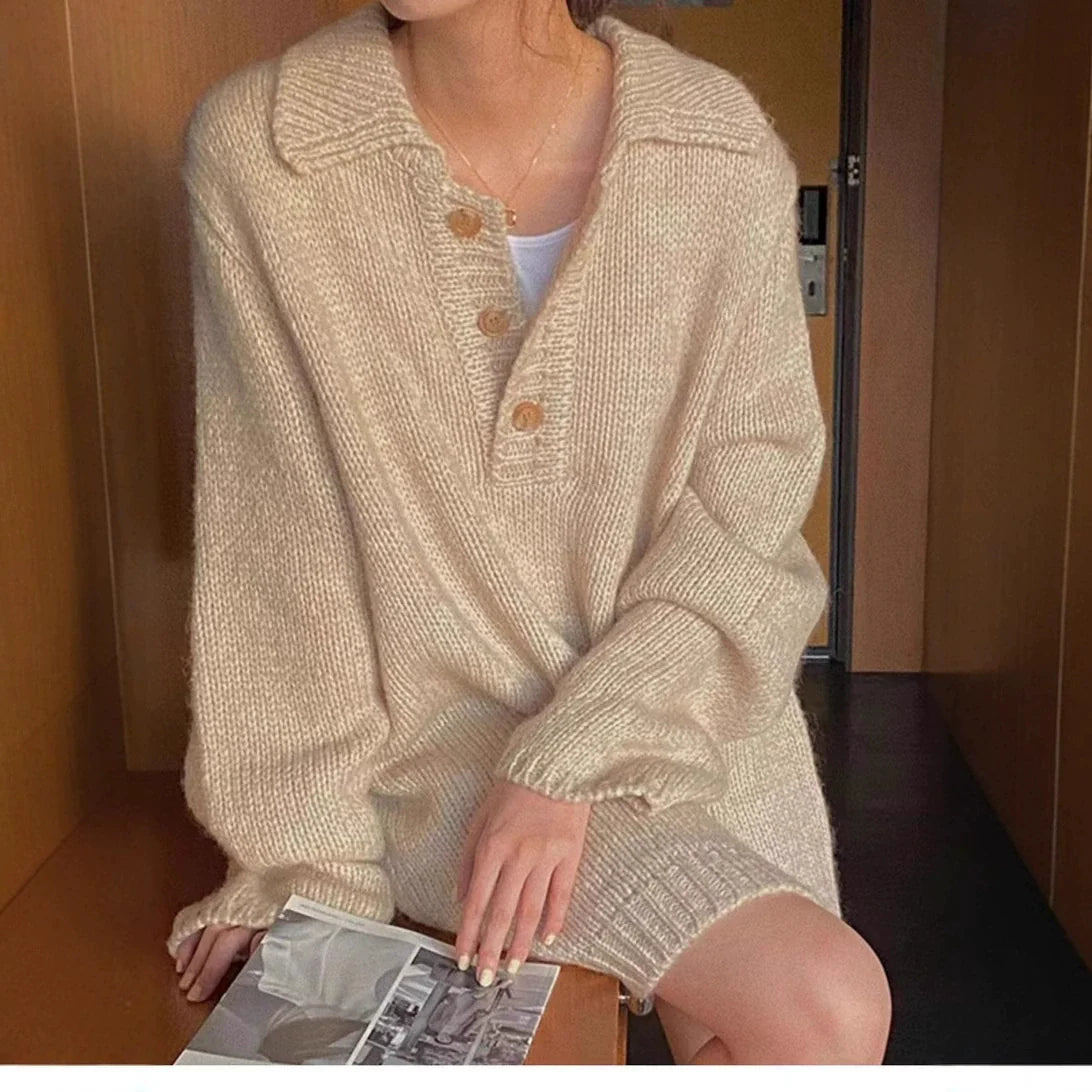 Damjacka – Oversize Passform – Ullstickad – Mellanlång – Avslappnad Stil