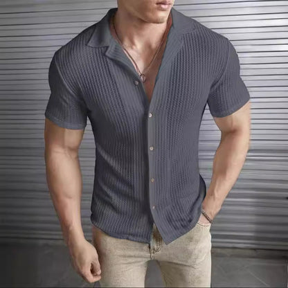 Herr T-shirt – Slim Fit – Kort ärm – Knäppning fram – Avslappnad stil