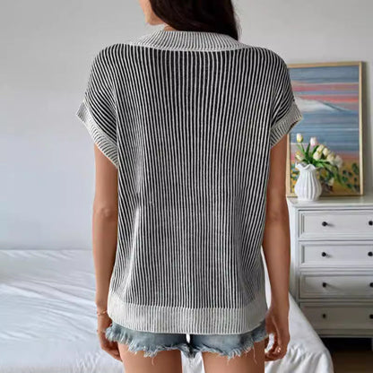 Damväst i mjukstickat – Avslappnad passform – V-ringad – Ärmlös ribbstruktur