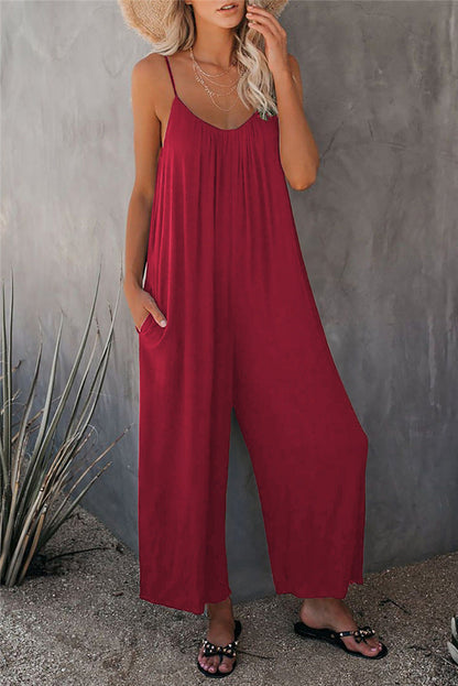 Dam Jumpsuit – Avslappnad Passform – Andningsbar Mix – Spagettiband – Hellång – Fickor