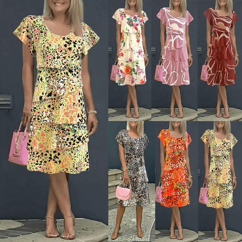 Damklänning midi – Blommigt mönster – Volangskärning – Avslappnad passform – Luftigt tyg