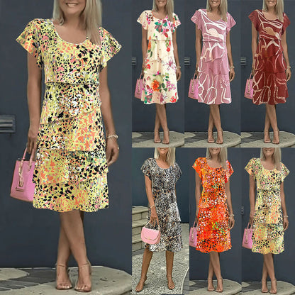 Damklänning midi – Blommigt mönster – Volangskärning – Avslappnad passform – Luftigt tyg