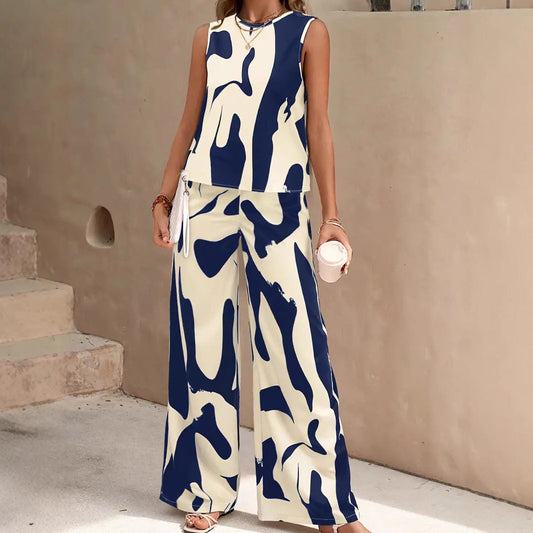 Damset – Ärmlös Topp & Vida Byxor – Avslappnad Passform – Luftigt Tyg