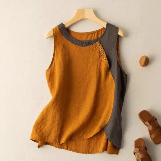 Damlinne – Avslappnad Passform – Asymmetrisk Skärning – Knappdetalj – Naturliga Fibrer