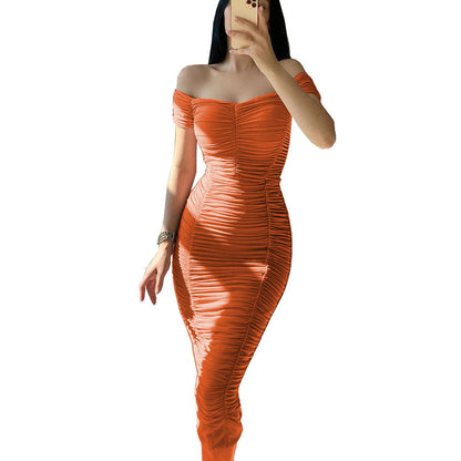 Plisserad bodycon-klänning med bara axlar för kvinnor - Elegant aftonklänning